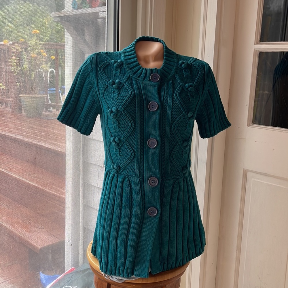 Aryeh SS Cardigan Knit  Sweater - Beautiful Detail- Size Medium- cotton blend